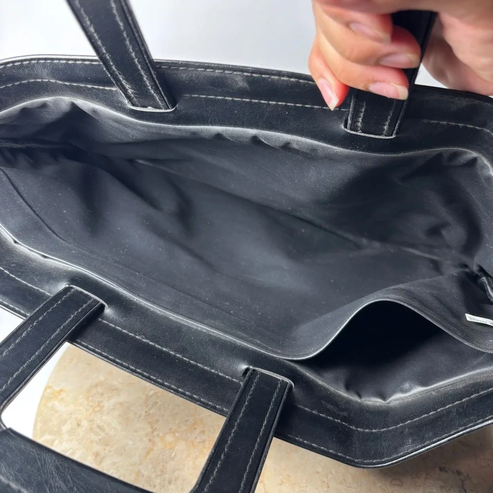 Vintage Cambridge Portfolio Briefcase OS‎ Black Faux Leather Retractable Handles